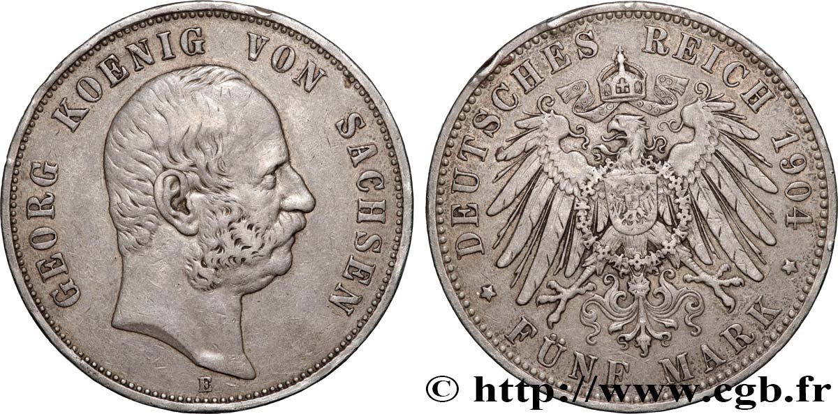 ALLEMAGNE - ROYAUME DE SAXE - GEORGES 5 Mark  1904 Muldenhütten  BB 