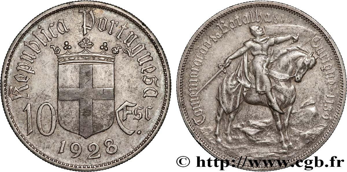 PORTUGAL 10 Escudos commémoration de la bataille d’Ourique en 1139 1928  SS 