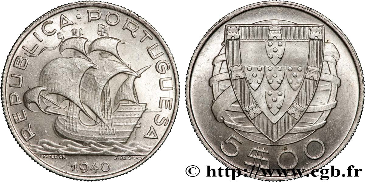 PORTUGAL 5 Escudos 1940  EBC 