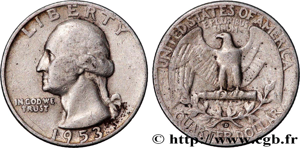 ÉTATS-UNIS D AMÉRIQUE 1/4 Dollar Georges Washington 1953 Denver TB 