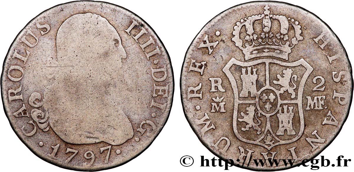ESPAÑA - REINO DE ESPAÑA - CARLOS IV 2 Reales  1797 Madrid BC 