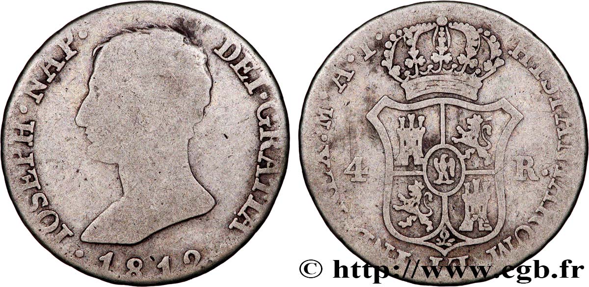 SPAGNA - REGNO DI SPAGNA - GIUSEPPE NAPOLEONE 4 Reales 1812 Madrid MB 