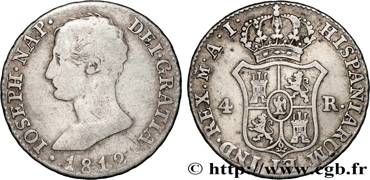 SPAIN - KINGDOM OF SPAIN - JOSEPH NAPOLEON 4 Reales 1812 Madrid VF 