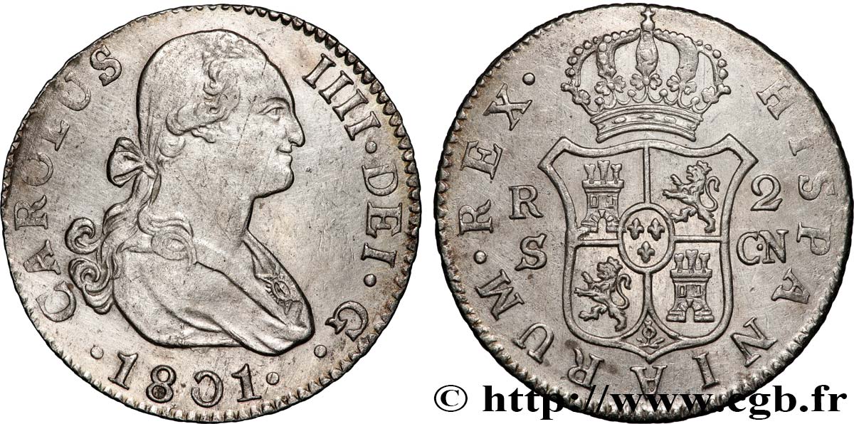 ESPAÑA - REINO DE ESPAÑA - CARLOS IV 2 Reales 1801 Séville MBC+ 