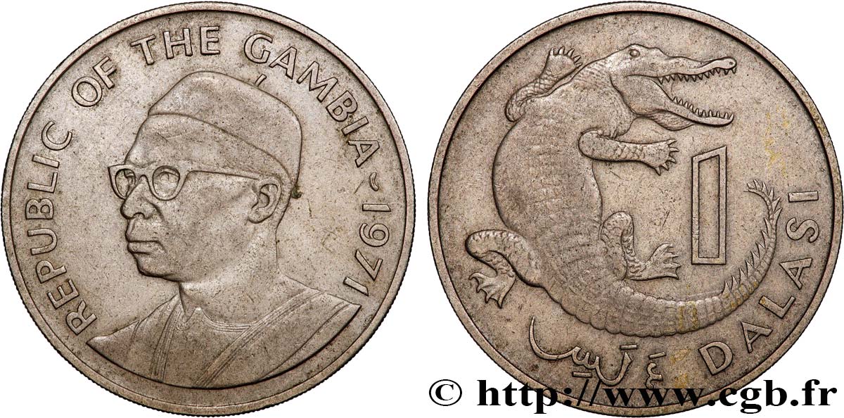 GAMBIA 1 Dalasi emblème / crocodile 1971  XF 