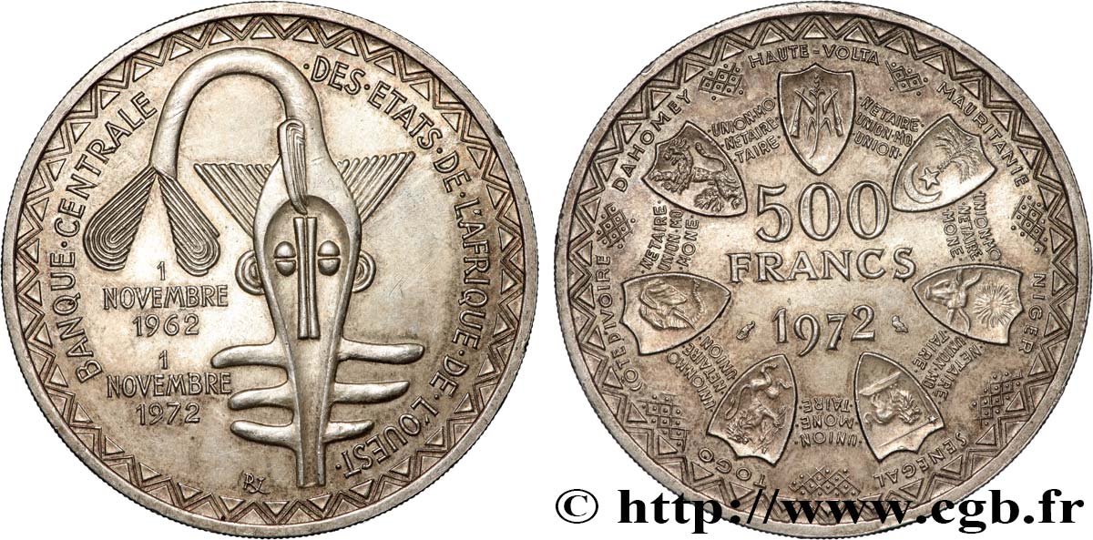 ÉTATS DE L AFRIQUE DE L OUEST (BCEAO) 500 Francs BCEAO 1972 Paris SUP 