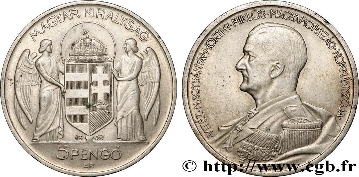 HUNGARY 5 Pengo Amiral Horthy 1939  AU 