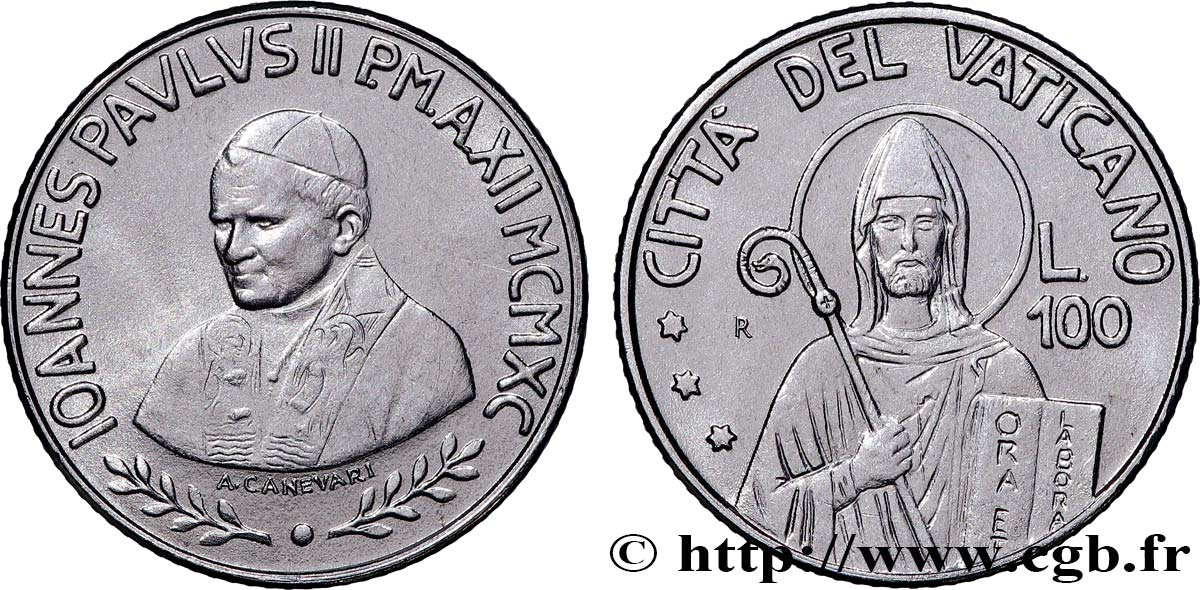 VATICANO E STATO PONTIFICIO 100 Lire Jean Paul II an XII 1990  SPL 