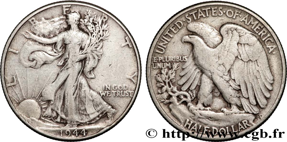 ÉTATS-UNIS D AMÉRIQUE 1/2 Dollar Walking Liberty 1944 Philadelphie TB+ 