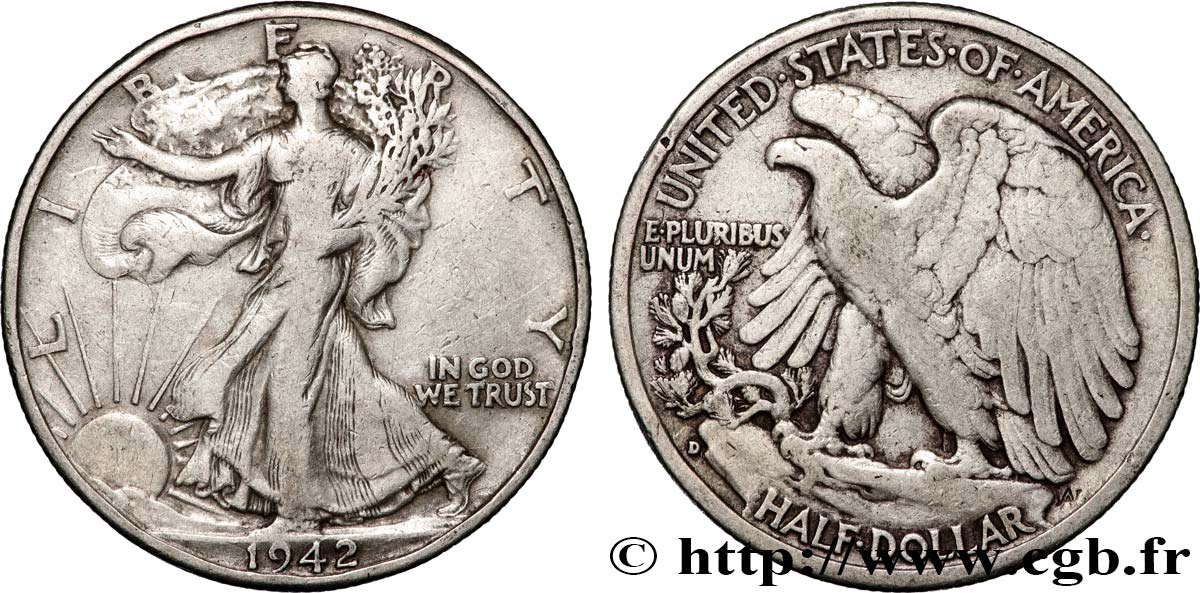 ESTADOS UNIDOS DE AMÉRICA 1/2 Dollar Walking Liberty 1942 Denver BC+ 