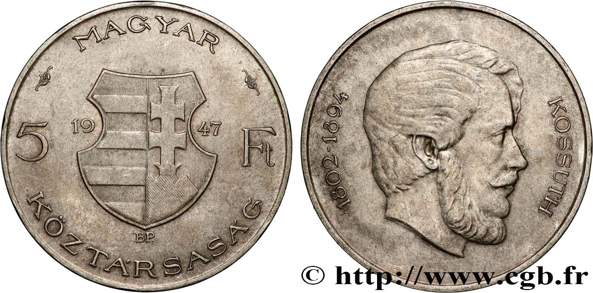 UNGHERIA 5 Forint Lajos Kossuth 1947 Budapest BB 