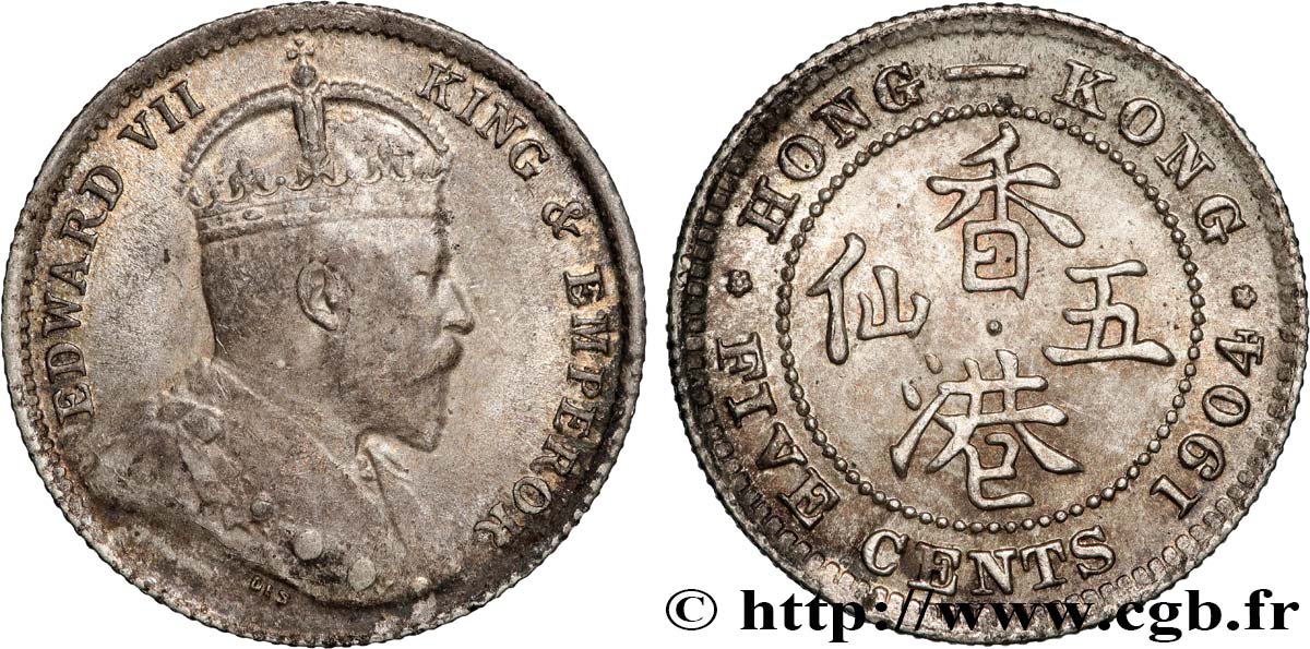 HONGKONG 5 Cents Edouard VII 1904  fVZ 