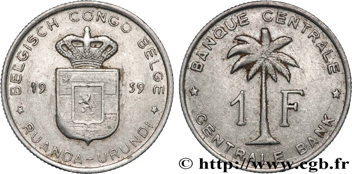 BELGISCH-KONGO 1 Franc Banque Centrale Congo Belge-Ruanda-Urundi 1959  SS 