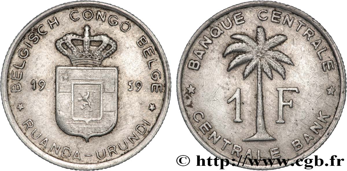 CONGO BELGE 1 Franc Banque Centrale Congo Belge-Ruanda-Urundi 1959  TTB 