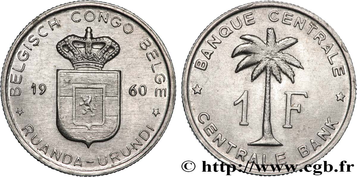 BELGISCH-KONGO 1 Franc Banque Centrale Congo Belge-Ruanda-Urundi 1960  fVZ 