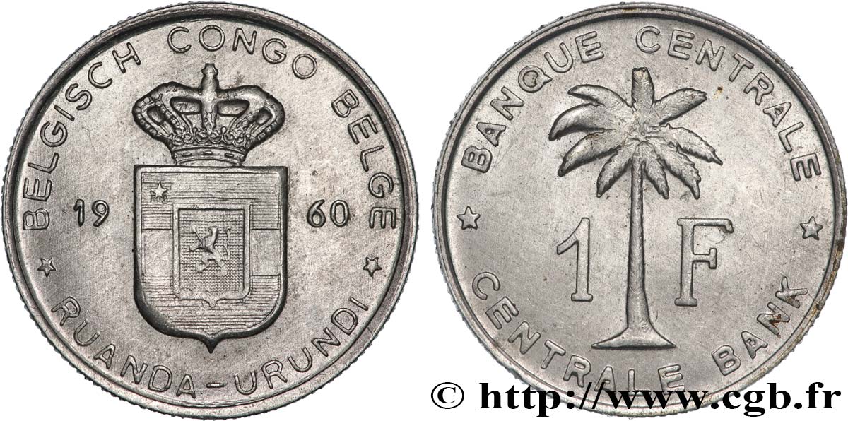 BELGIAN CONGO 1 Franc Banque Centrale Congo Belge-Ruanda-Urundi 1960  AU 