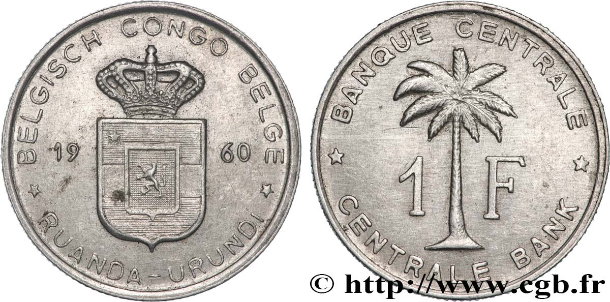 CONGO BELGE 1 Franc Banque Centrale Congo Belge-Ruanda-Urundi 1960  TTB 