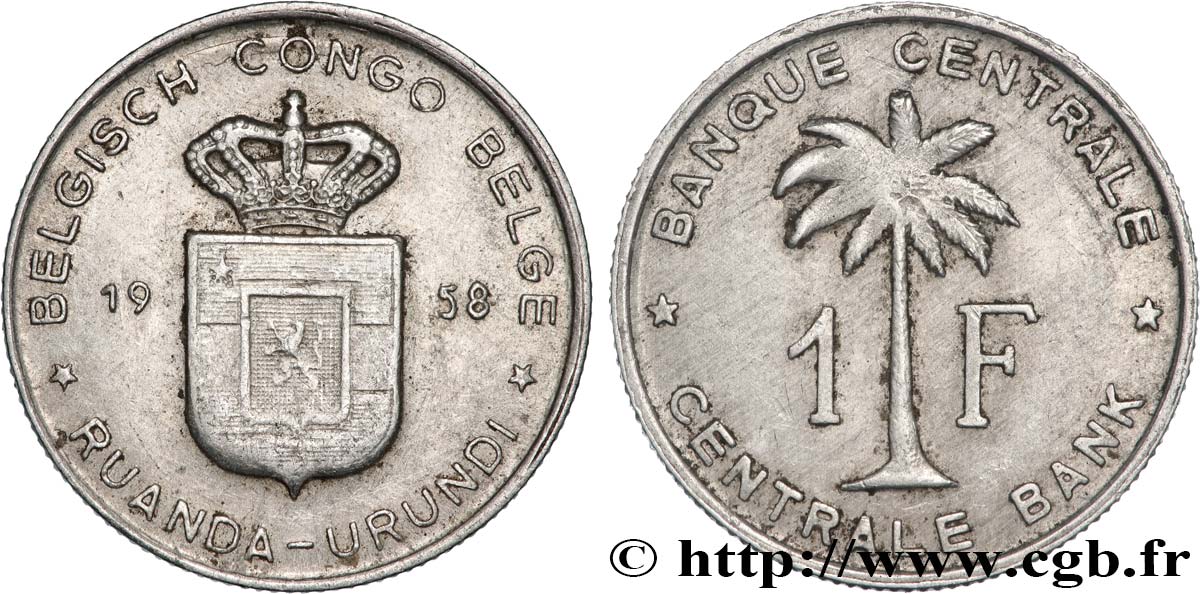 BELGIAN CONGO 1 Franc Banque Centrale Congo Belge-Ruanda-Urundi 1958  VF 