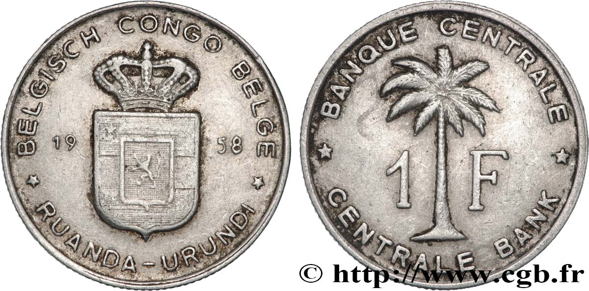 CONGO BELGA 1 Franc Banque Centrale Congo Belge-Ruanda-Urundi 1958  BB 