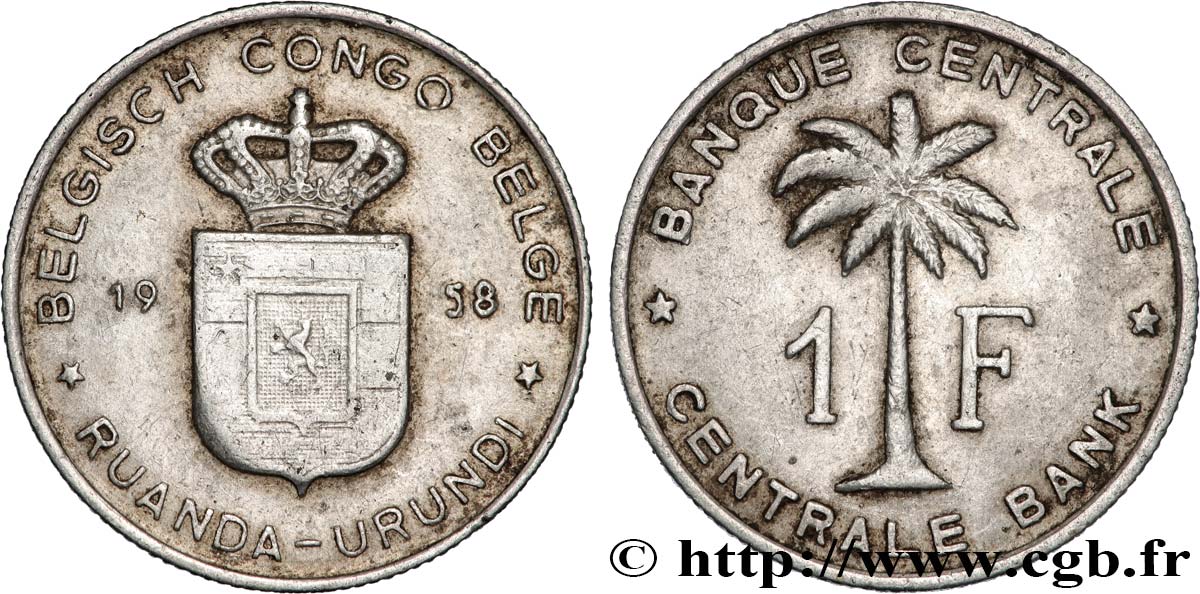 BELGIAN CONGO 1 Franc Banque Centrale Congo Belge-Ruanda-Urundi 1958  XF 