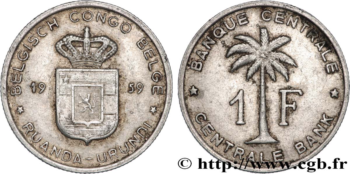 BELGIAN CONGO 1 Franc Banque Centrale Congo Belge-Ruanda-Urundi 1959  XF 