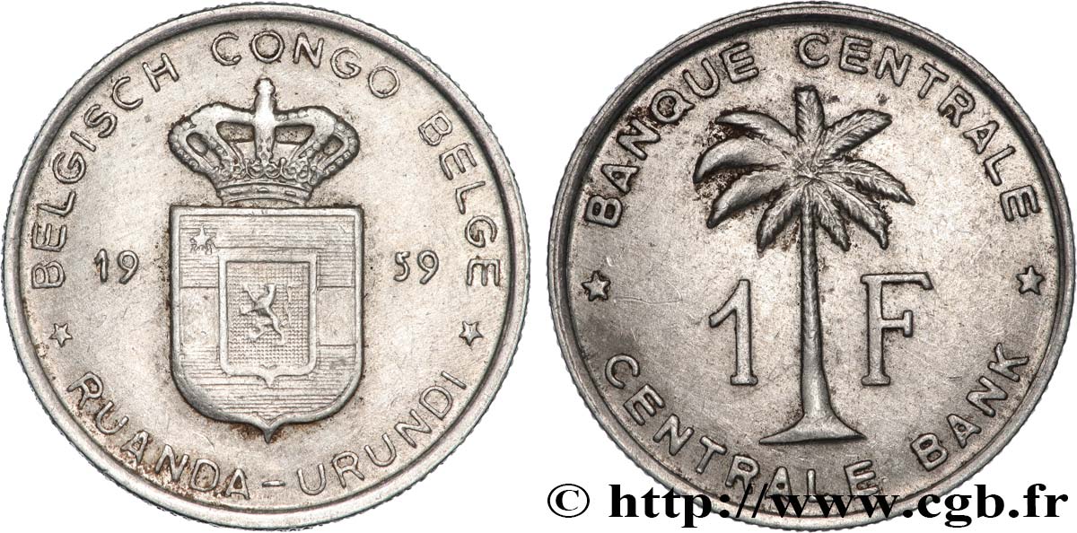 CONGO BELGE 1 Franc Banque Centrale Congo Belge-Ruanda-Urundi 1959  TTB 