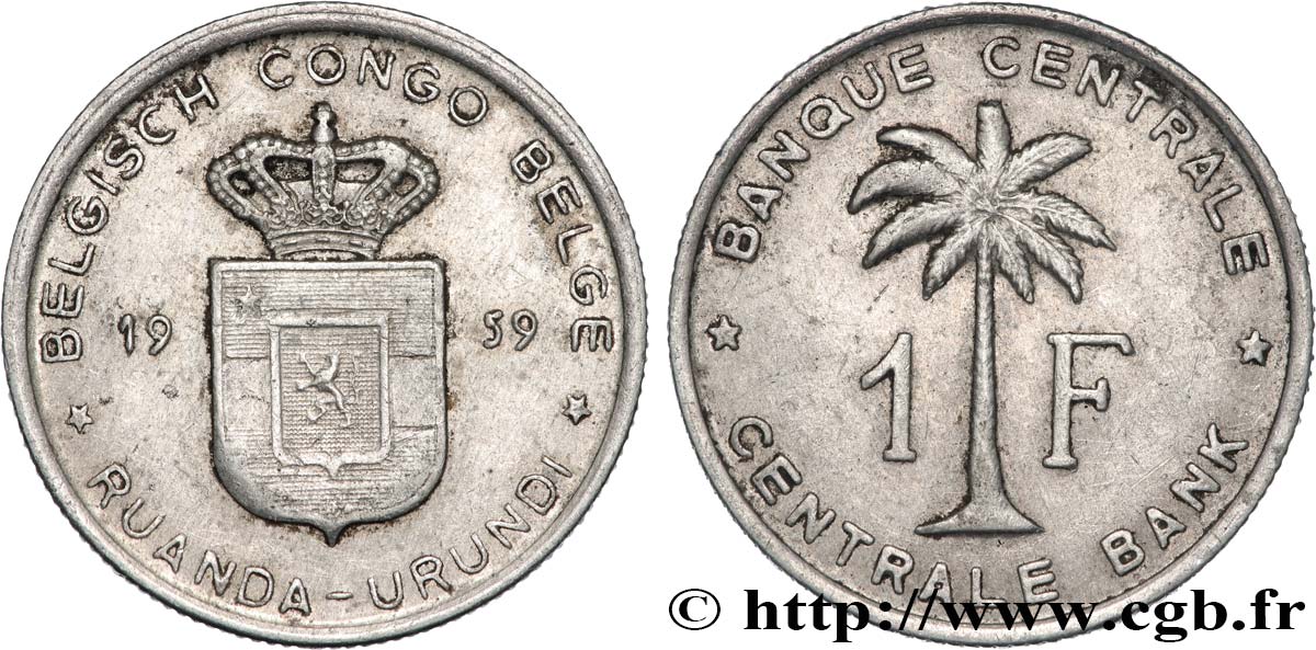 CONGO BELGA 1 Franc Banque Centrale Congo Belge-Ruanda-Urundi 1959  BB 