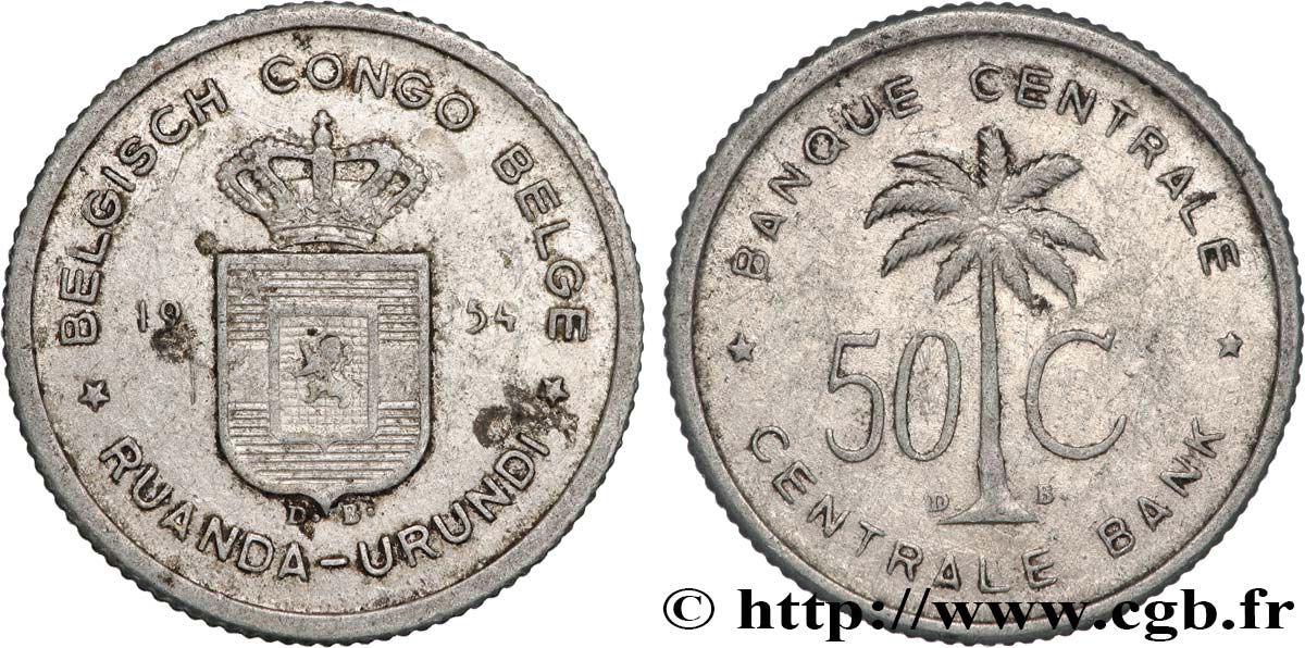 BELGA CONGO 50 Centimes Banque Centrale Congo Belge-Ruanda-Urundi 1954  MBC 