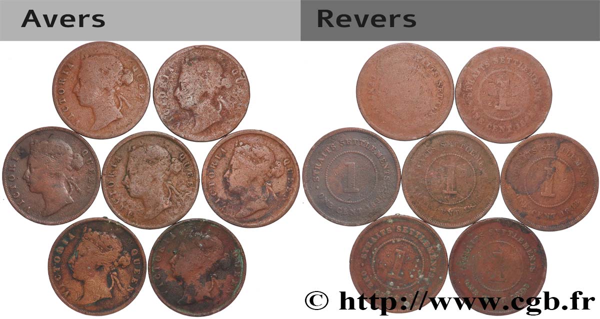 MALAYSIA - STRAITS SETTLEMENTS 7 x 1 Cent Straits Settlements Victoria n.d.  VG 