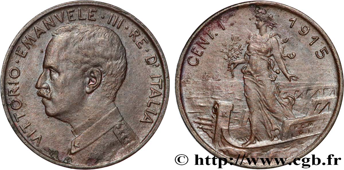 ITALY 1 Centesimo Victor Emmanuel III 1915 Rome AU 