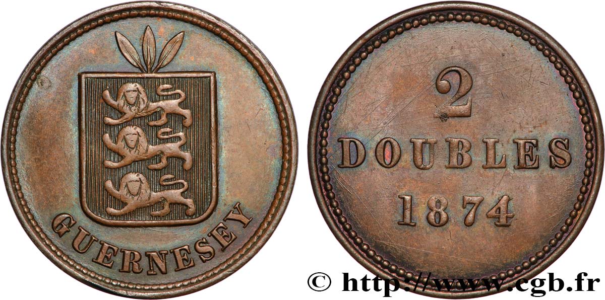 GUERNSEY 2 Doubles armes du bailliage de Guernesey 1874  q.SPL 