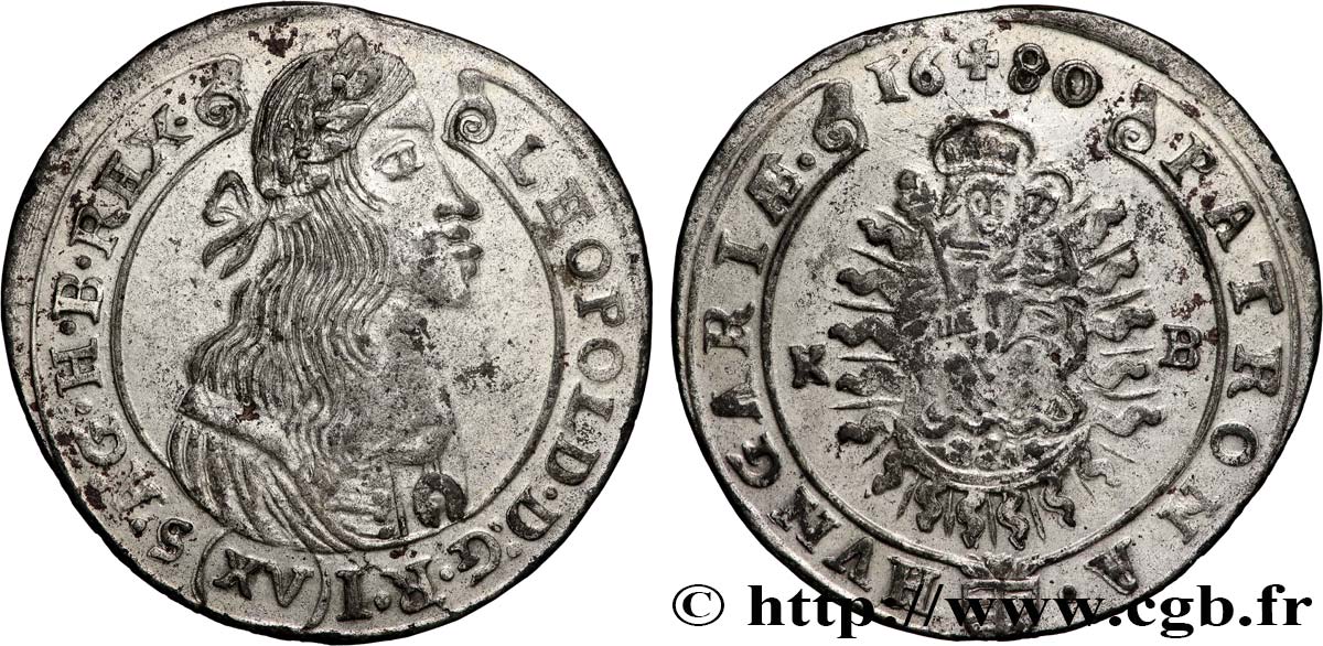 HUNGARY - KINGDOM OF HUNGARY - LEOPOLD I 15 Kreuzer 1680 Kremnitz VF 