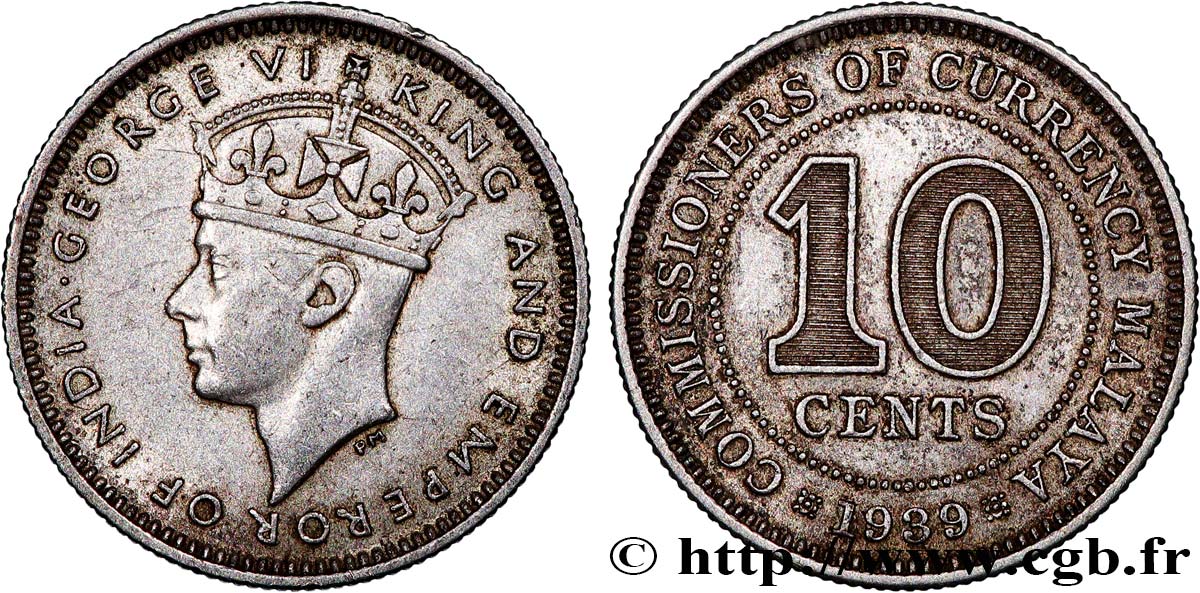 MALESIA 10 Cents Georges VI 1939  q.SPL 