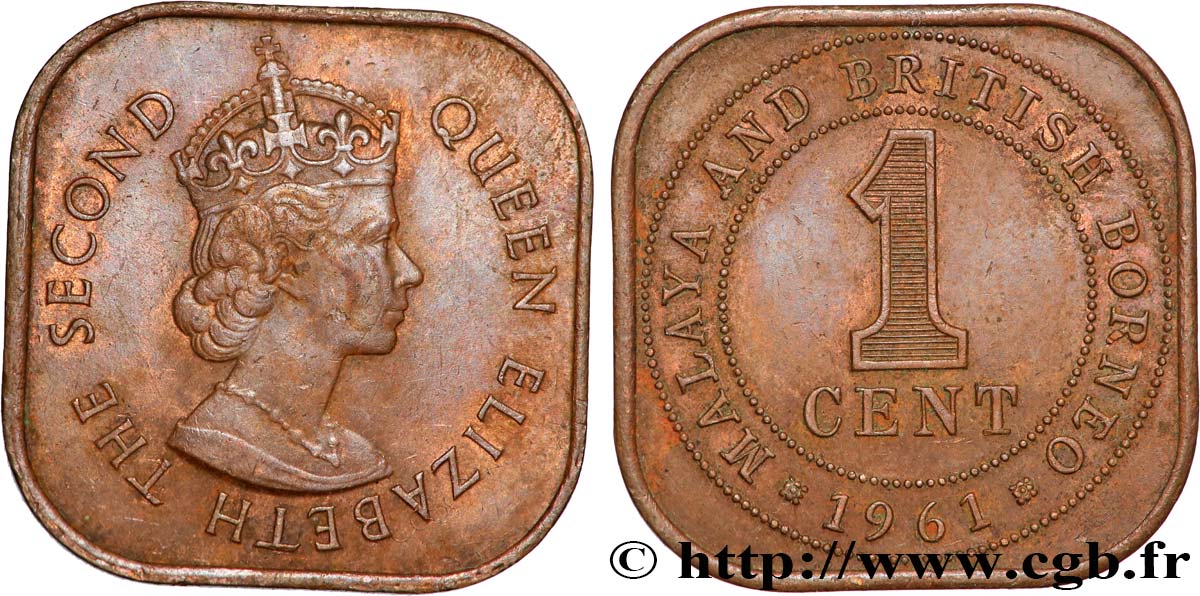 MALAISIE et BORNEO BRITANNIQUE 1 Cent Elisabeth II 1961  TTB+ 