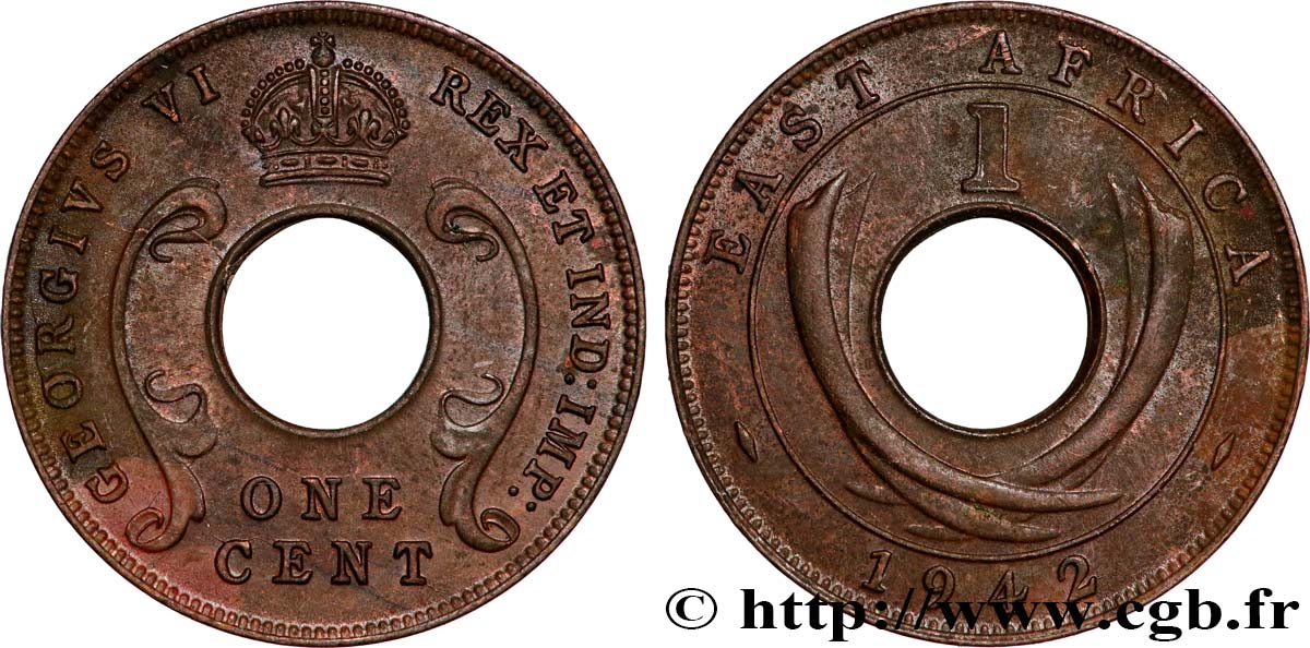 EAST AFRICA 1 Cent frappe au nom de Georges VI 1942 Londres AU 