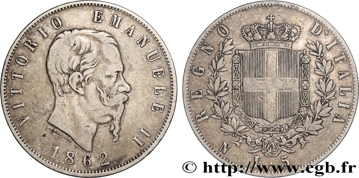 ITALIE - ROYAUME D ITALIE - VICTOR-EMMANUEL II 5 Lire 1862 Naples TTB 