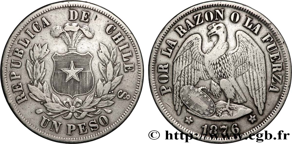 CILE 1 Peso condor 1876 Santiago - S° BB 