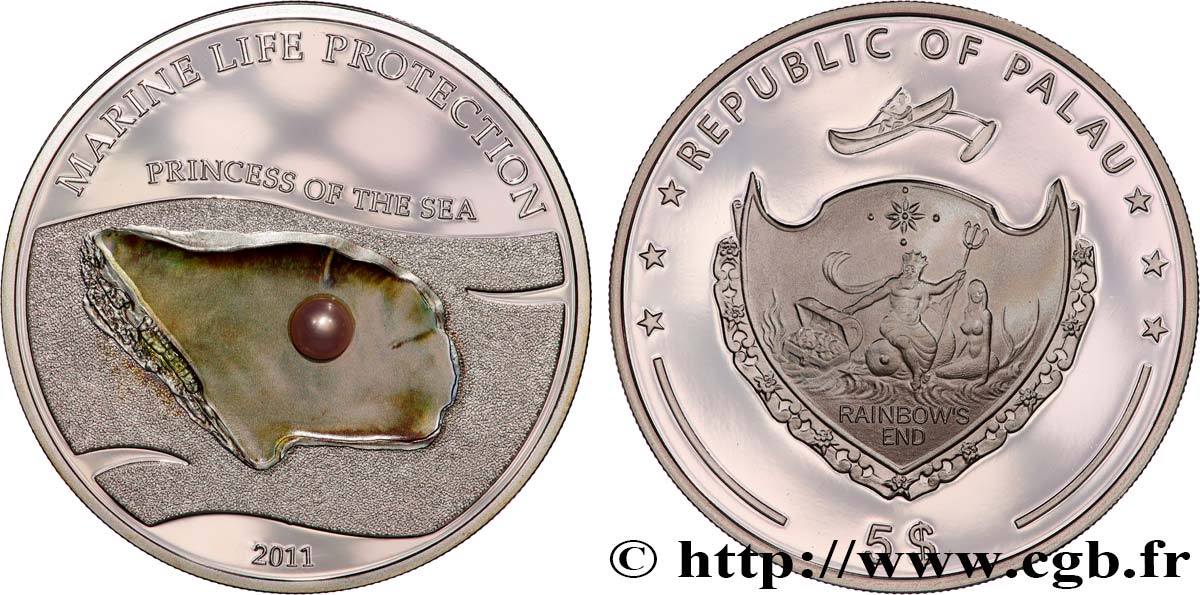 PALAU 5 Dollars Princess of the Sea 2011  MS 