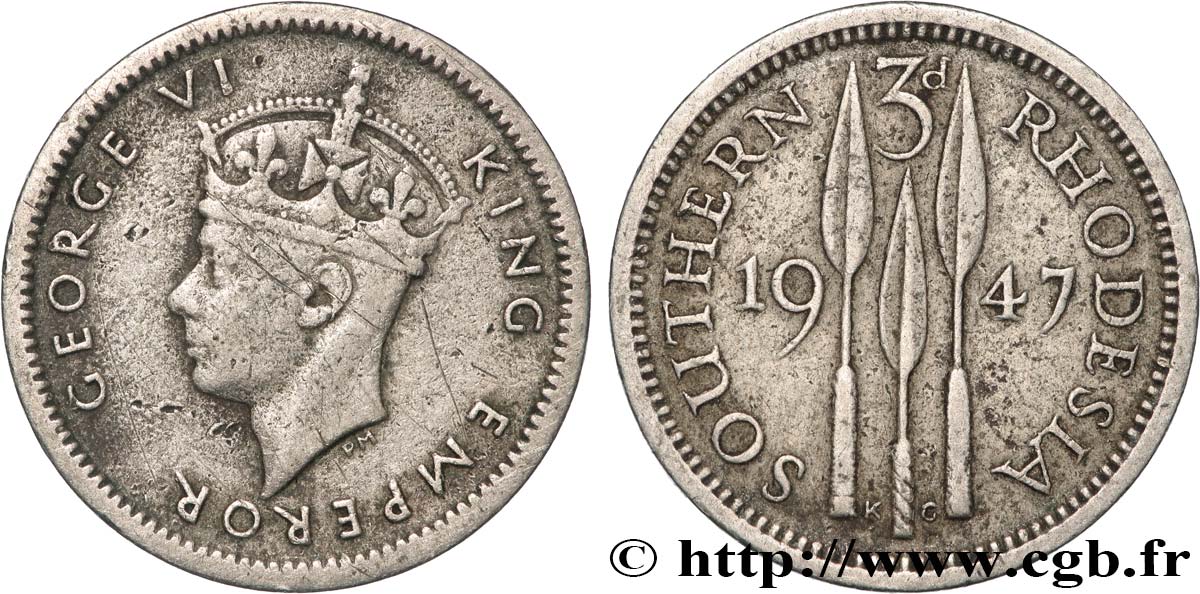 RHODÉSIE DU SUD 3 Pence Georges VI 1947  TB+ 