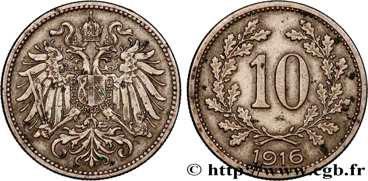 ÖSTERREICH 10 Heller Charles Ier 1916 Vienne SS 