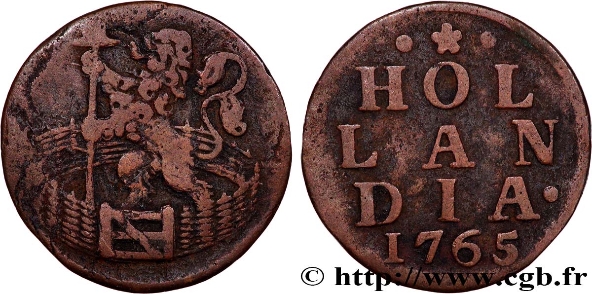 PAíSES BAJOS - PROVINCIAS UNIDAS 1 Duit Hollande 1765  BC+ 