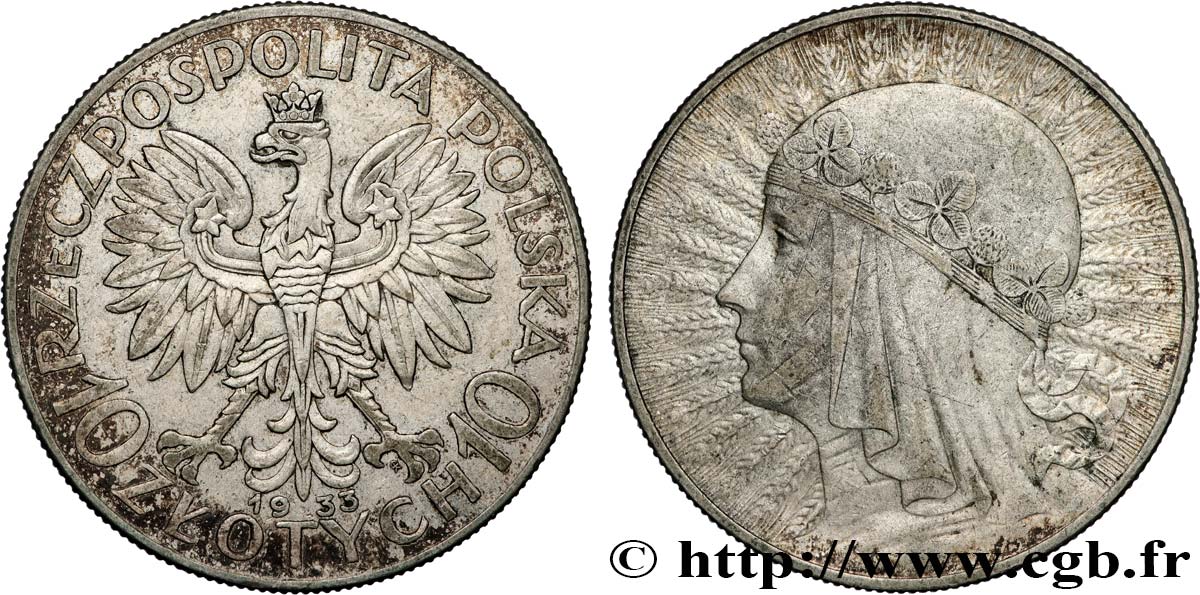 POLONIA 10 Zlotych Reine Jadwiga 1933 Varsovie BB 