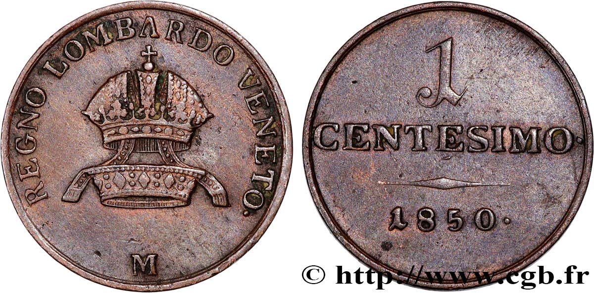 ITALY - LOMBARDY - VENETIA 1 Centesimo Royaume de Lombardie-Vénitie 1850 Milan XF 