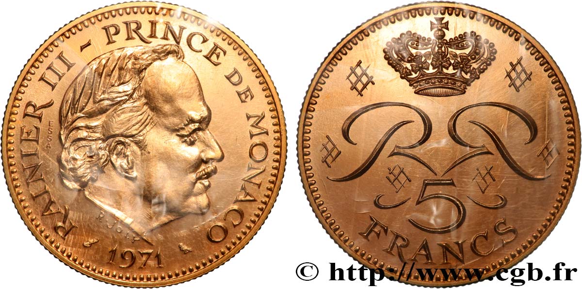 MONACO - PRINCIPALITY OF MONACO - RAINIER III Essai de 5 Francs en or 1971 Paris MS 