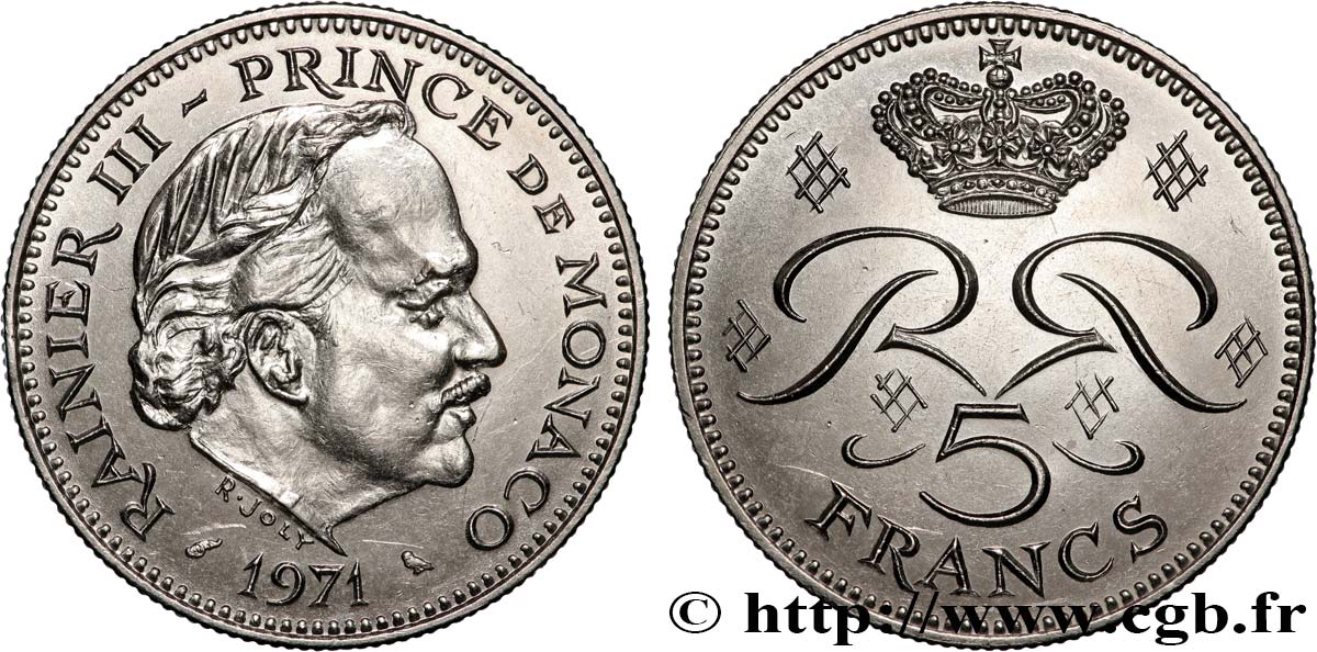 MONACO - PRINCIPATO DI MONACO - RANIERI III 5 Francs 1971 Paris SPL 