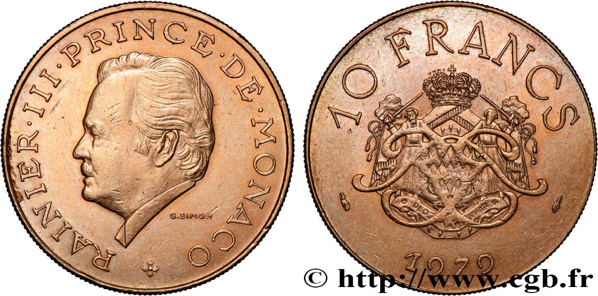 MONACO 10 Francs Rainier III 1979 Paris MBC+ 