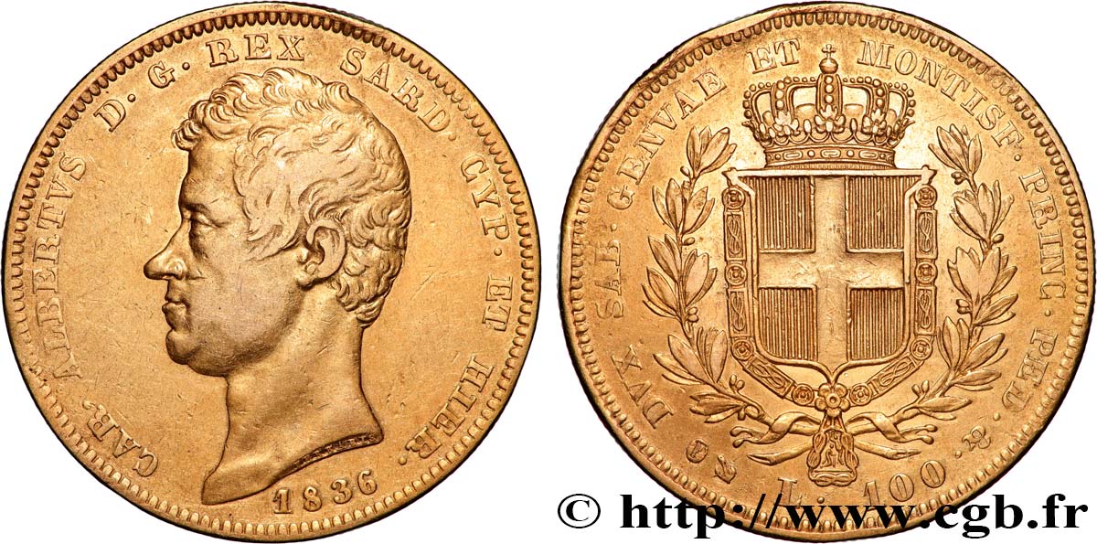 ITALIA - REINO DE CERDEÑA  - CARLO ALBERTO 100 Lire  1836 Gênes MBC/MBC+ 