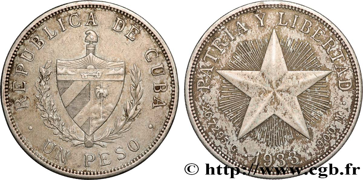 CUBA 1 Peso 1933  MBC 