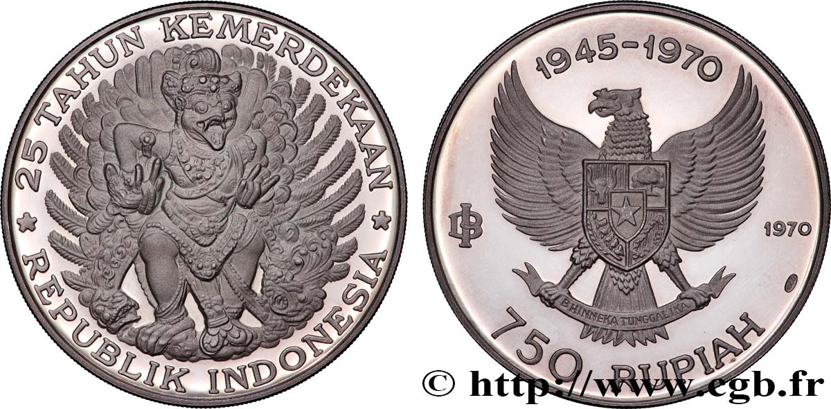 INDONESIEN 750 Rupiah Proof 25e anniversaire de l’indépendance 1970  fST 