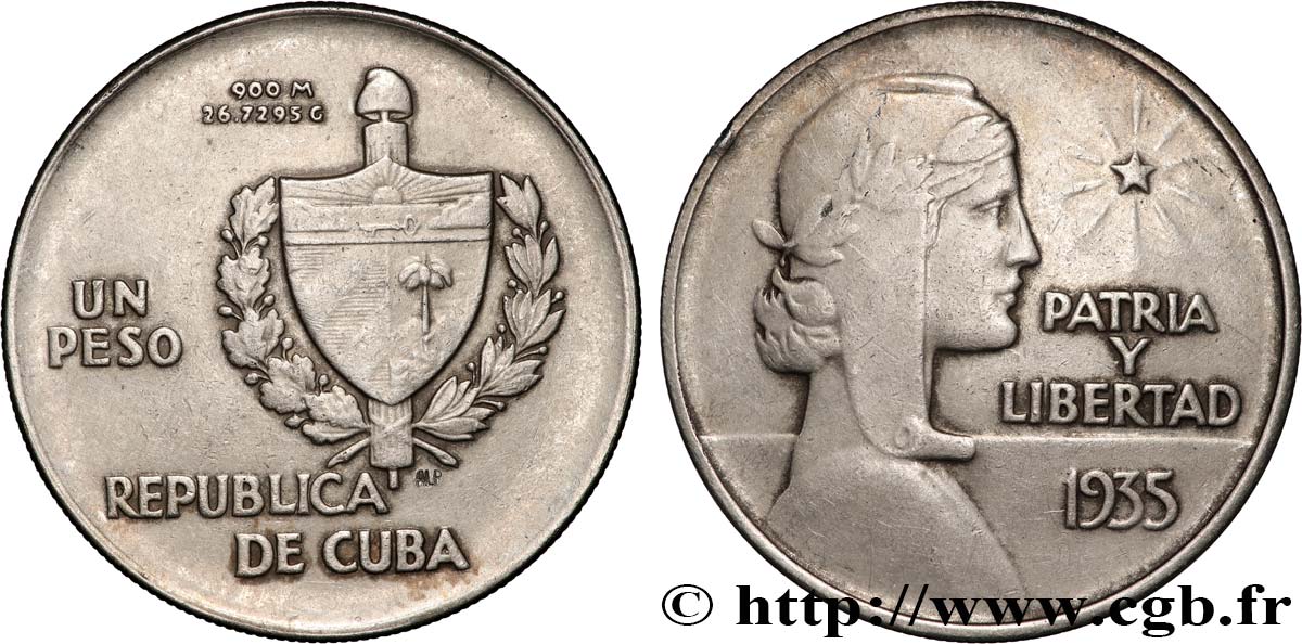 CUBA 1 Peso 1935  VF 